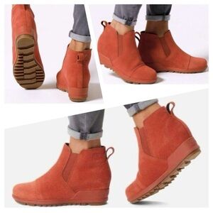 Sorel Evie Pull On Wedge Booties WarpRed Womens Waterproof Rain Boot size 6